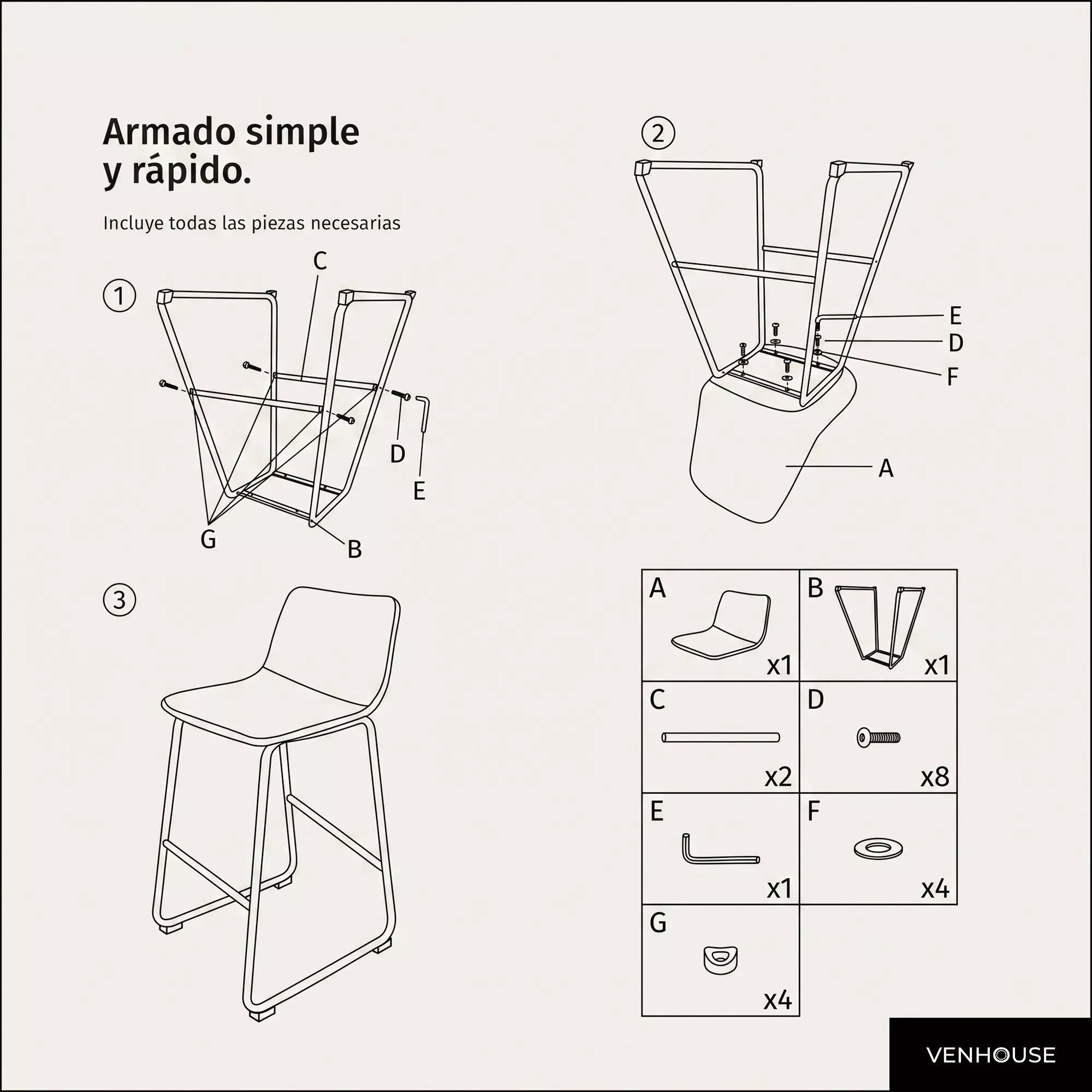 Silla Piso Bar Taburete Cocina Respaldo Metal Cuero Alta Burgos Negro-6