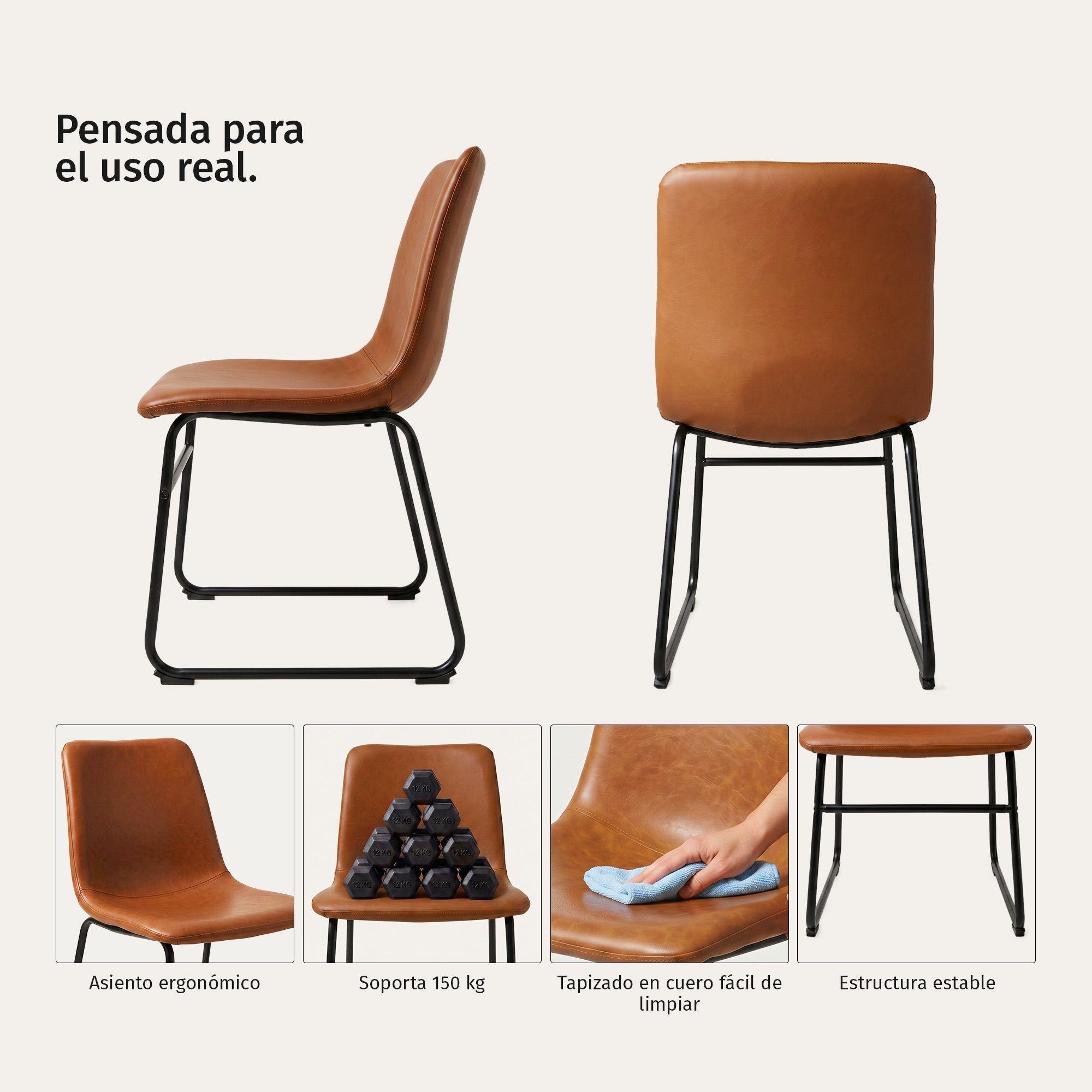 Pack 2 Sillas Comedor Cuero Metal Industrial Vintage Cocina Burgos Caramelo-2