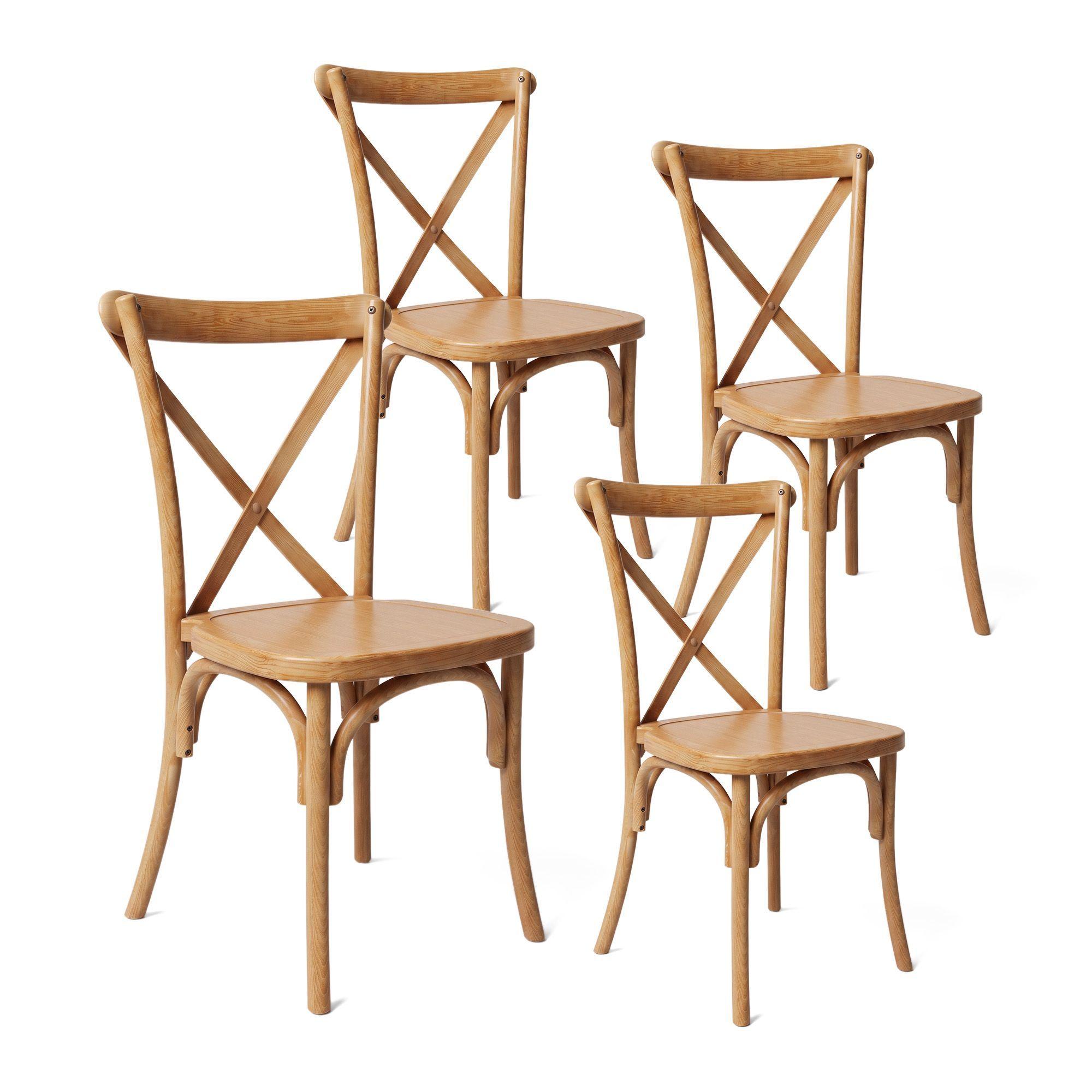 Pack 4 Sillas Terraza Comedor Crossback Apilables Polipropileno Acabado Madera-0