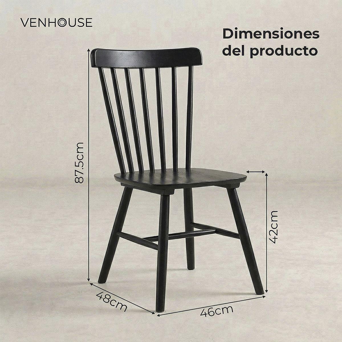 Pack 4 Sillas De Comedor Windsor Madera Negra Venhoouse-3