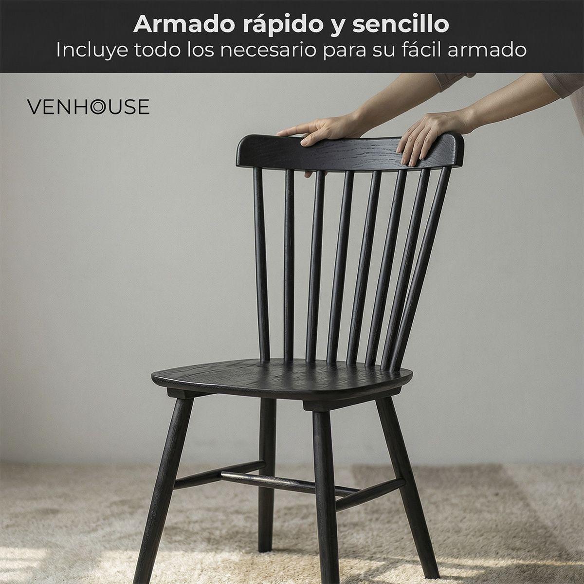 Pack 4 Sillas De Comedor Windsor Madera Negra Venhoouse-4