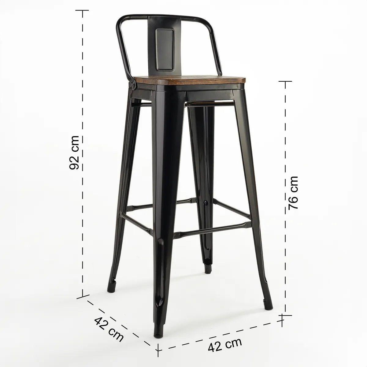 Pack 4 Taburetes Tolix De Madera 76cm Con Respaldo Venhouse Negros-2