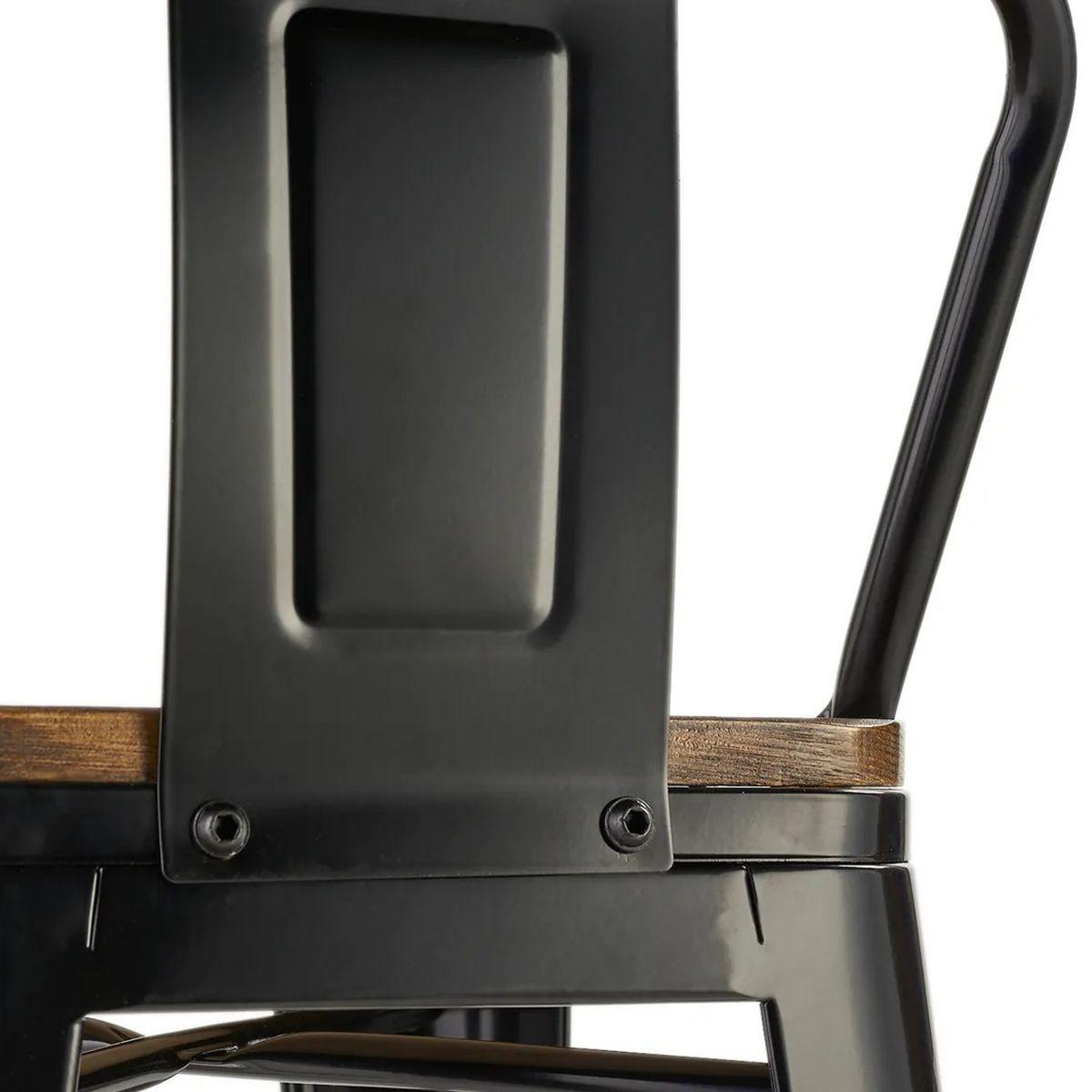 Pack 4 Taburetes Tolix De Madera 76cm Con Respaldo Venhouse Negros-4