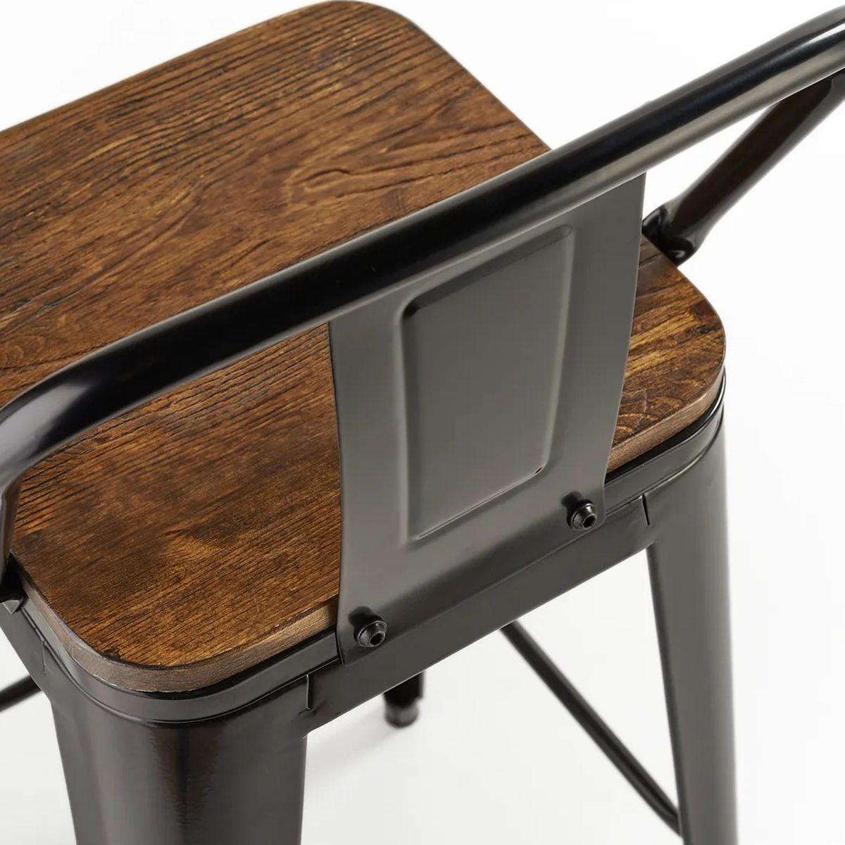 Pack 4 Taburetes Tolix De Madera 76cm Con Respaldo Venhouse Negros-6