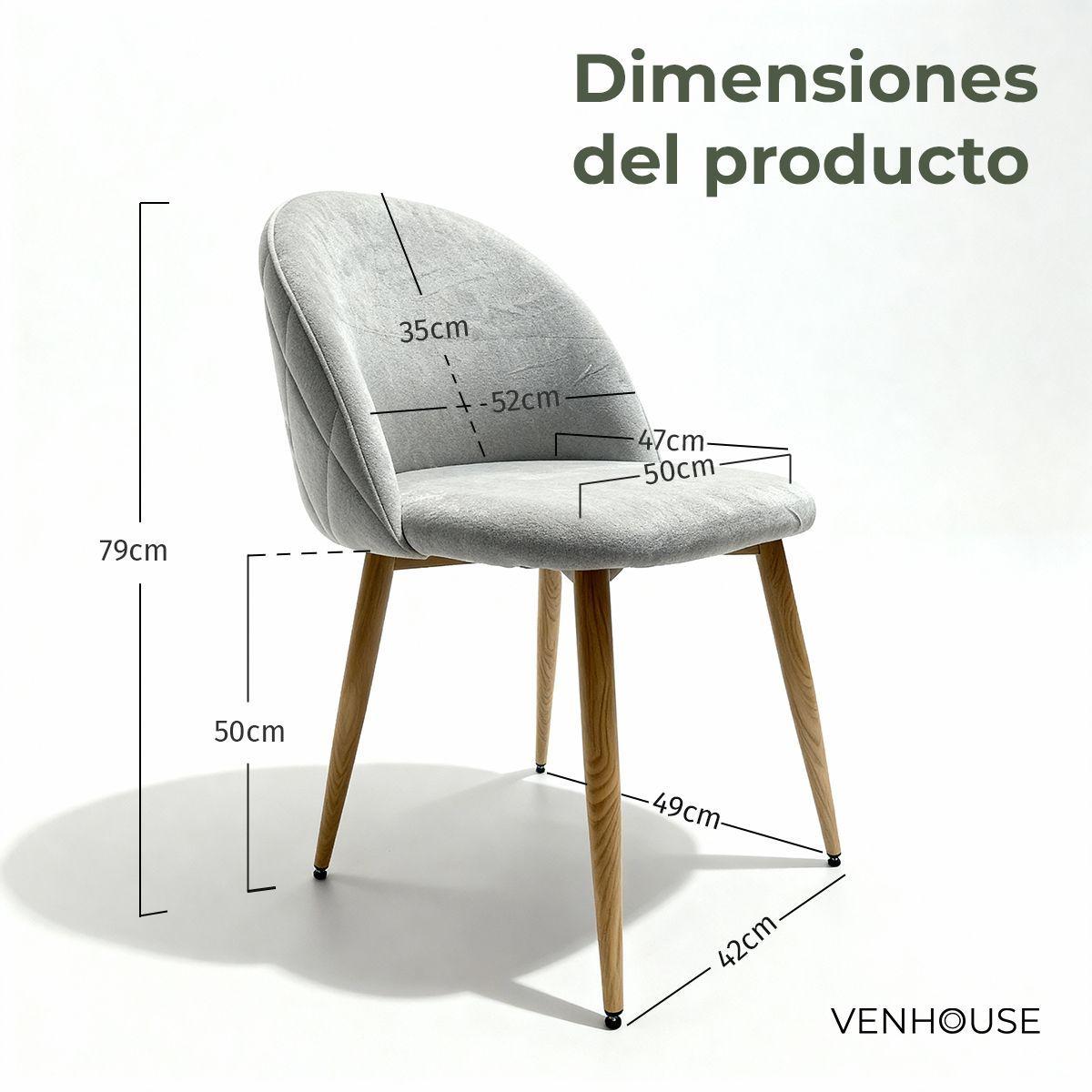 Pack 4 Sillas Comedor Moderna Acolchada Metal Sora Venhoouse Felpa Gris-3