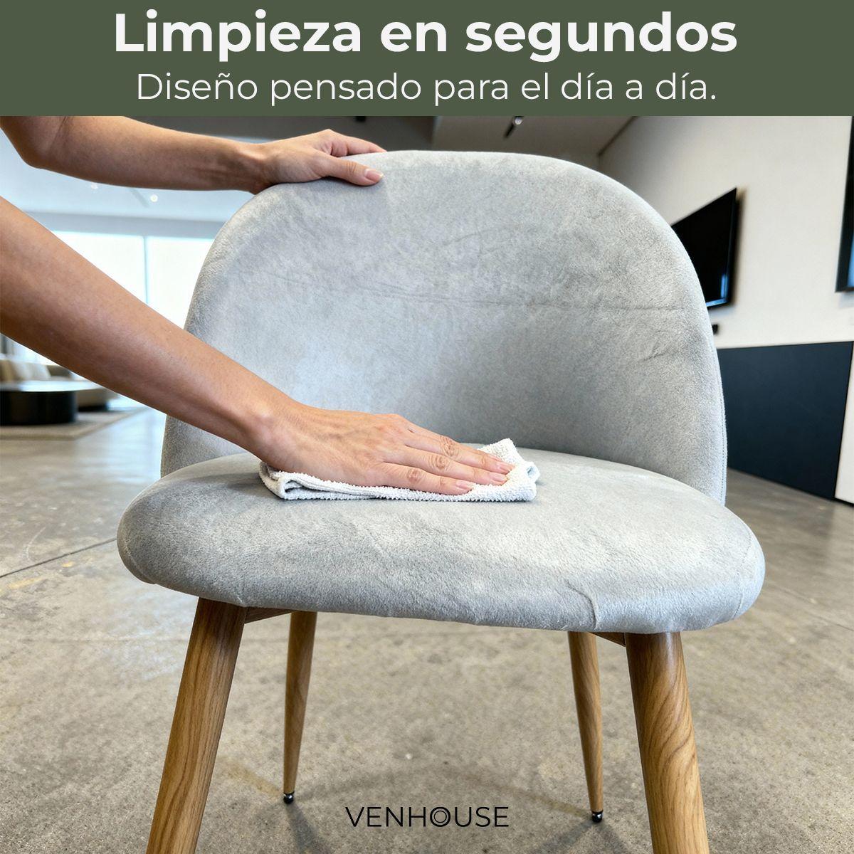 Pack 4 Sillas Comedor Moderna Acolchada Metal Sora Venhoouse Felpa Gris-5