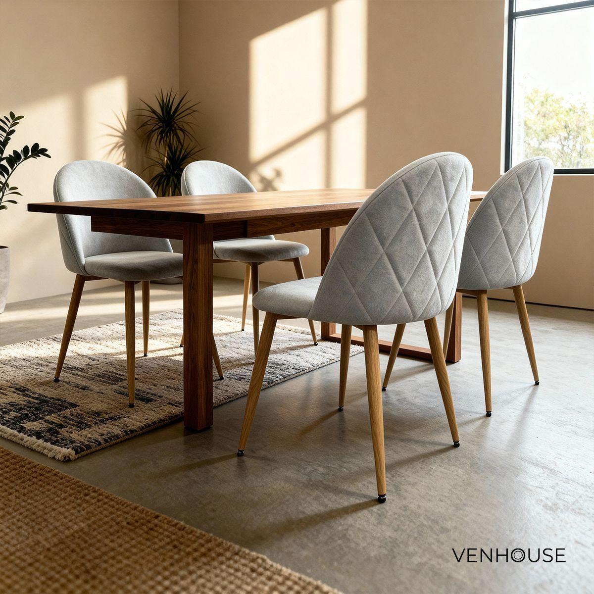 Pack 4 Sillas Comedor Moderna Acolchada Metal Sora Venhoouse Felpa Gris-7