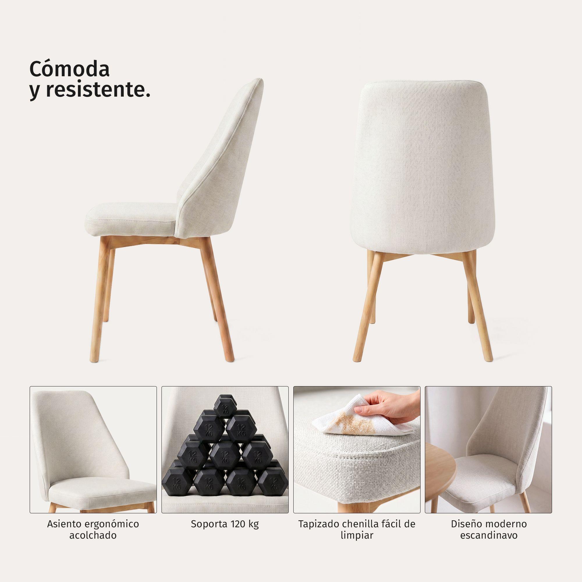 Pack 2 Sillas Comedor Lena Madera Asiento Acolchado Poliéster Beige-2