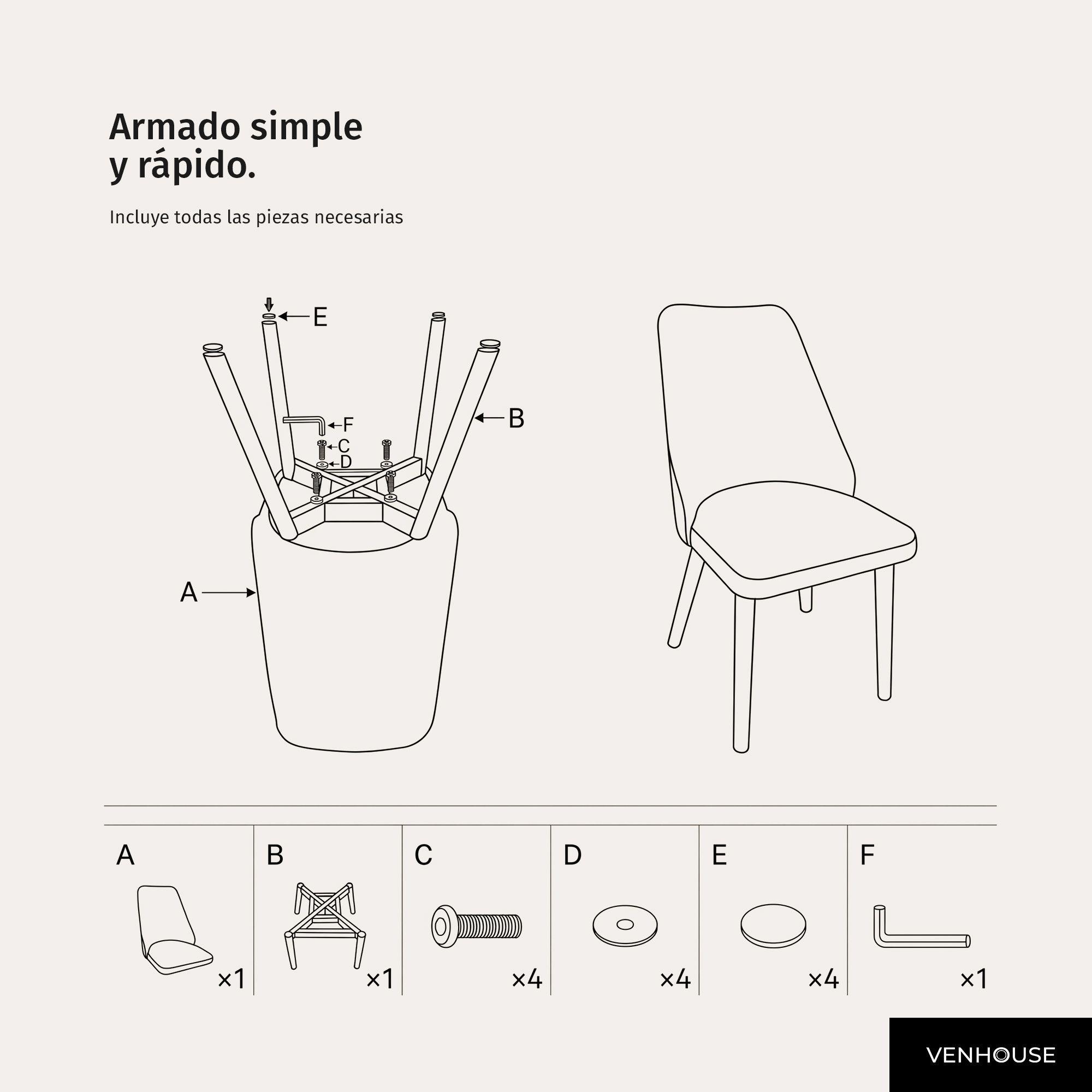 Pack 2 Sillas Comedor Lena Madera Asiento Acolchado Poliéster Beige-7