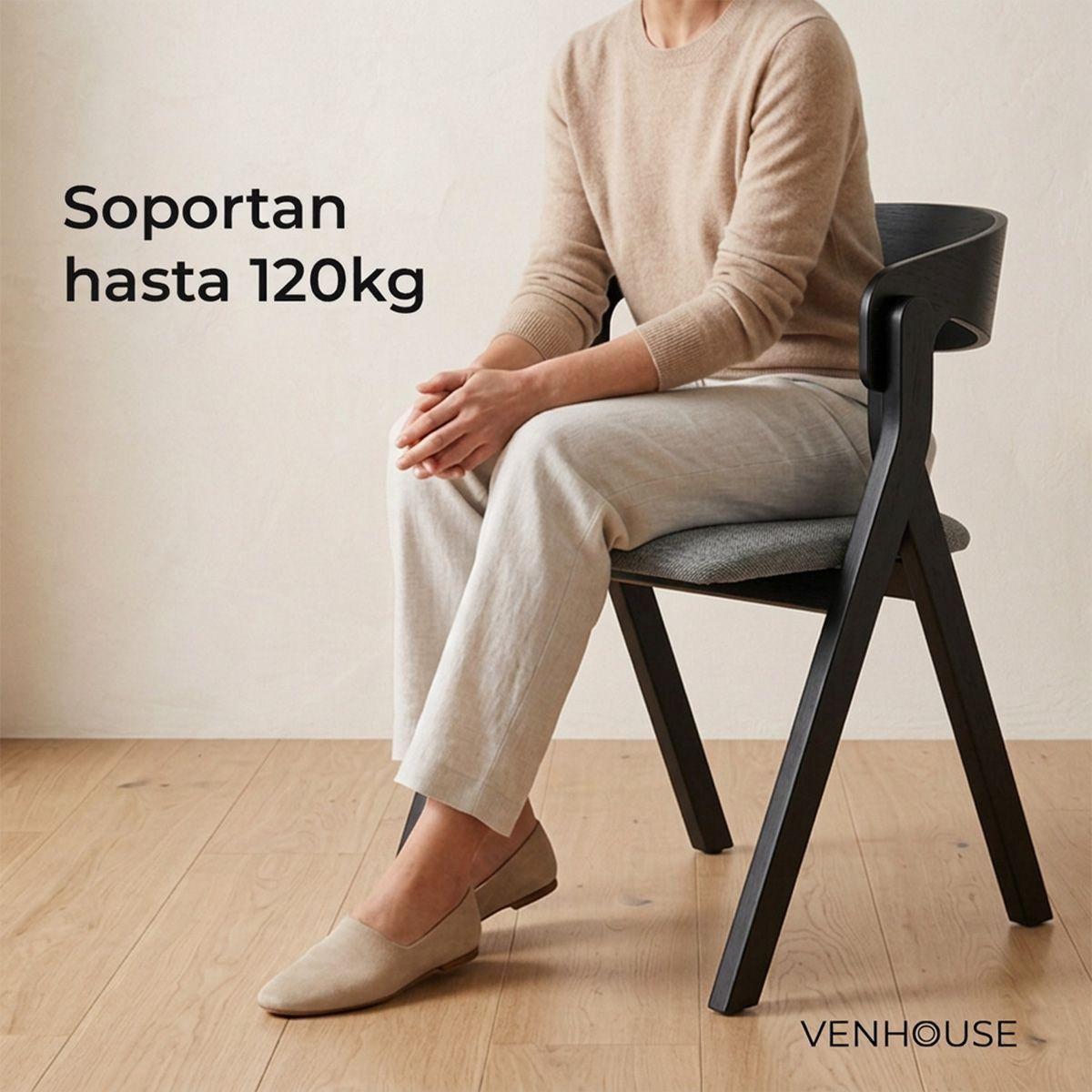 Pack 2 Sillas Comedor Madera Tapiz Chenilla Margot Venhoouse Negra-2