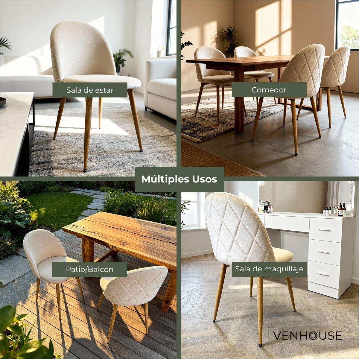 Pack 2 Sillas Comedor Moderna Acolchada Metal Sora Venhoouse Felpa Beige-4