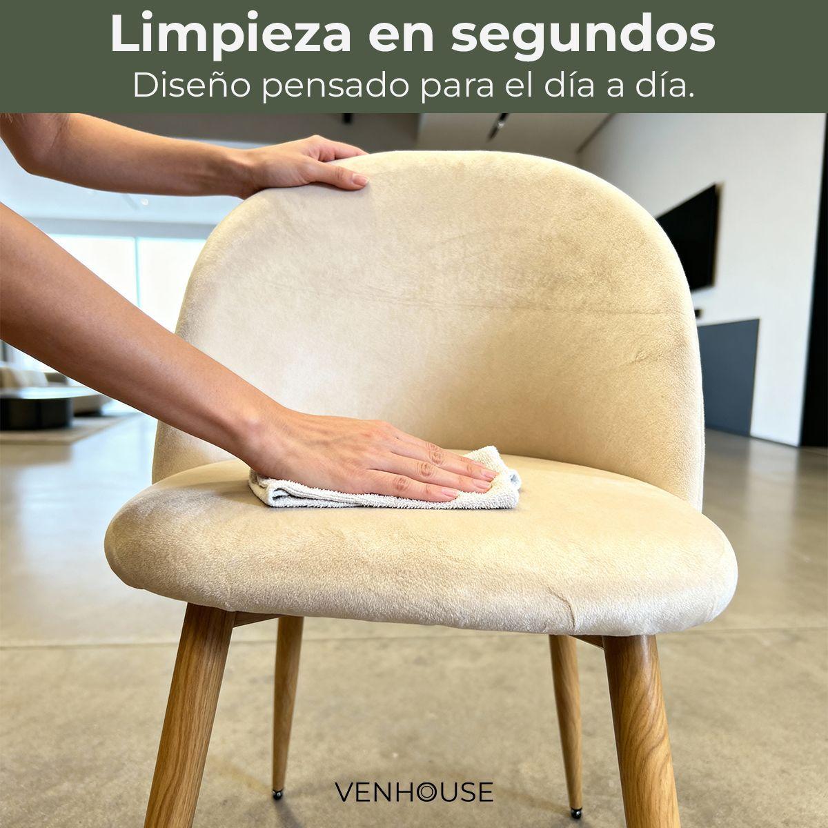 Pack 2 Sillas Comedor Moderna Acolchada Metal Sora Venhoouse Felpa Beige-6