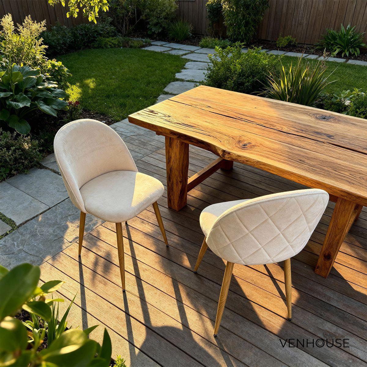 Pack 2 Sillas Comedor Moderna Acolchada Metal Sora Venhoouse Felpa Beige-7