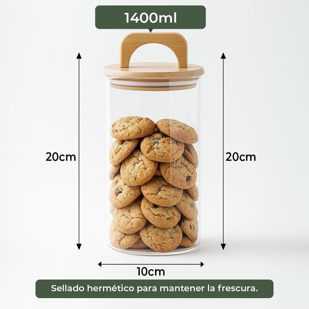 Frasco Contenedor Hermético Vidrio Tapa Asa Bambú 1400ml-3