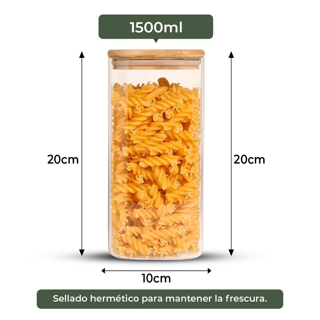 Pack 3 Contenedores Tarro Hermético Vidrio Tapa Bambú 1500ml-2
