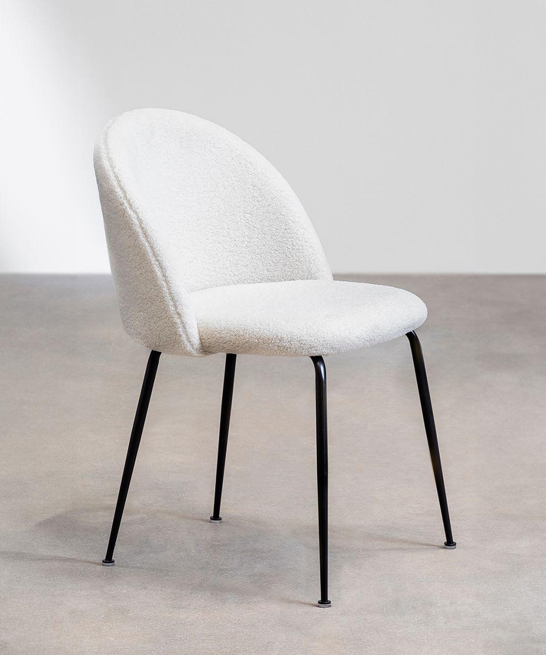 Pack 4 Sillas De Comedor Sora Tapiz Boucle Blancas Patas Negras-1