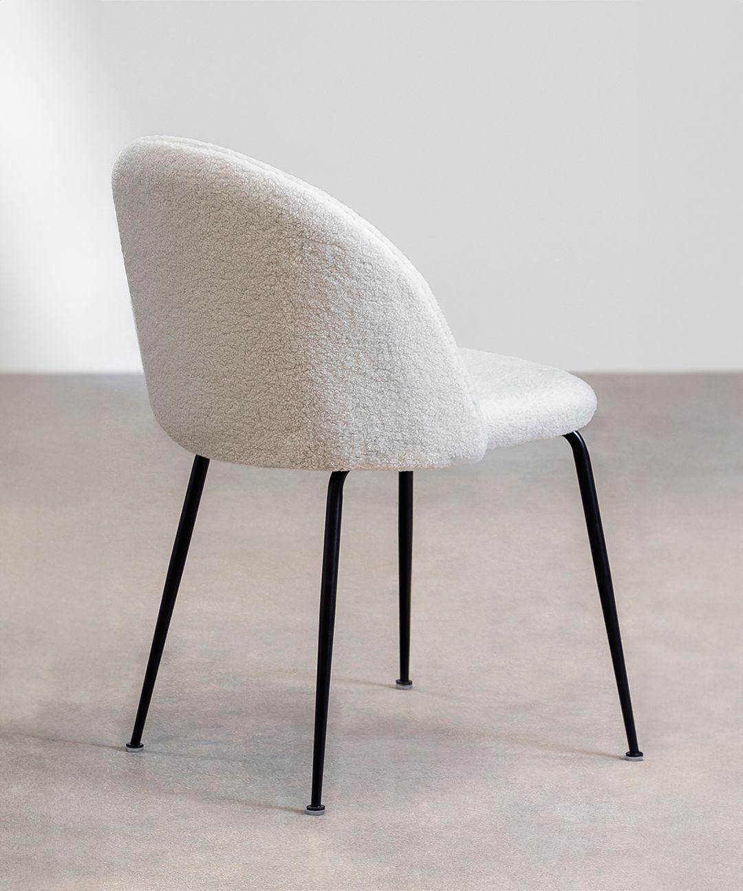 Pack 4 Sillas De Comedor Sora Tapiz Boucle Blancas Patas Negras-2