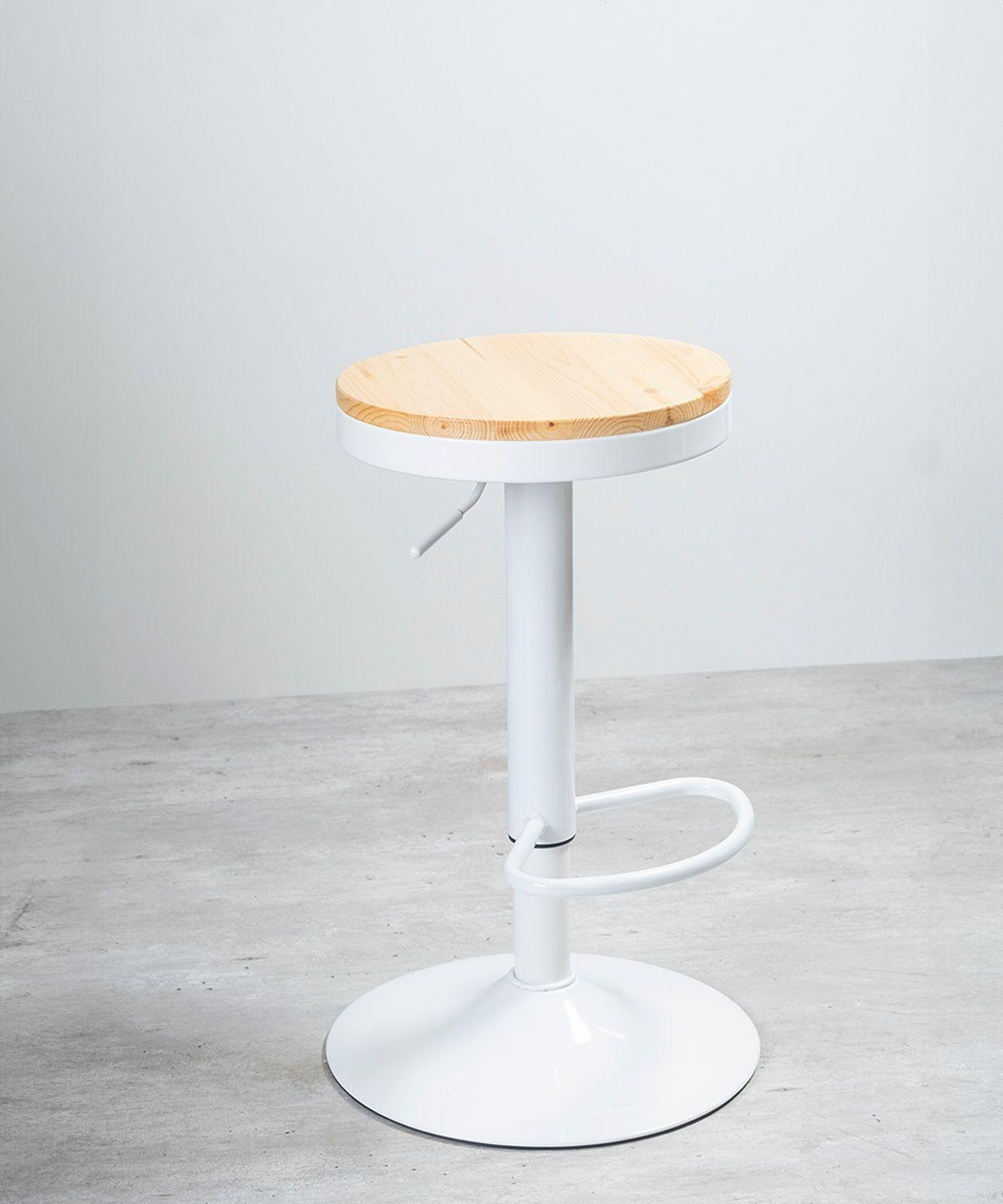 Pack 2 Taburetes Aron Regulable Pisos Bar Asiento De Madera Blancos-3