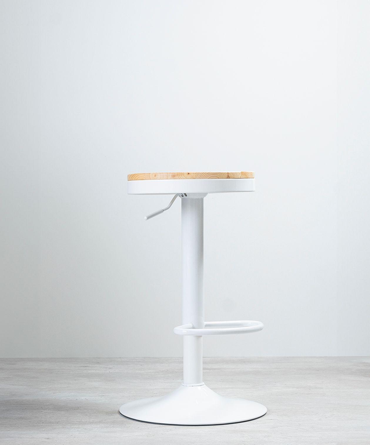 Pack 2 Taburetes Aron Regulable Pisos Bar Asiento De Madera Blancos-4