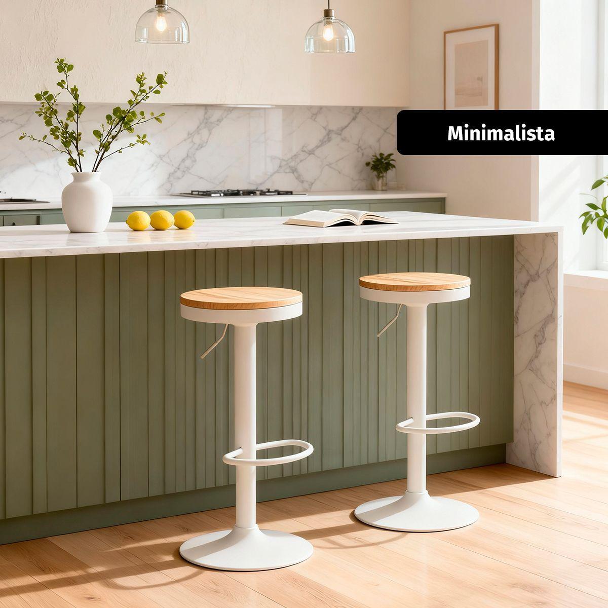 Pack 2 Taburetes Aron Regulable Pisos Bar Asiento De Madera Blancos-3