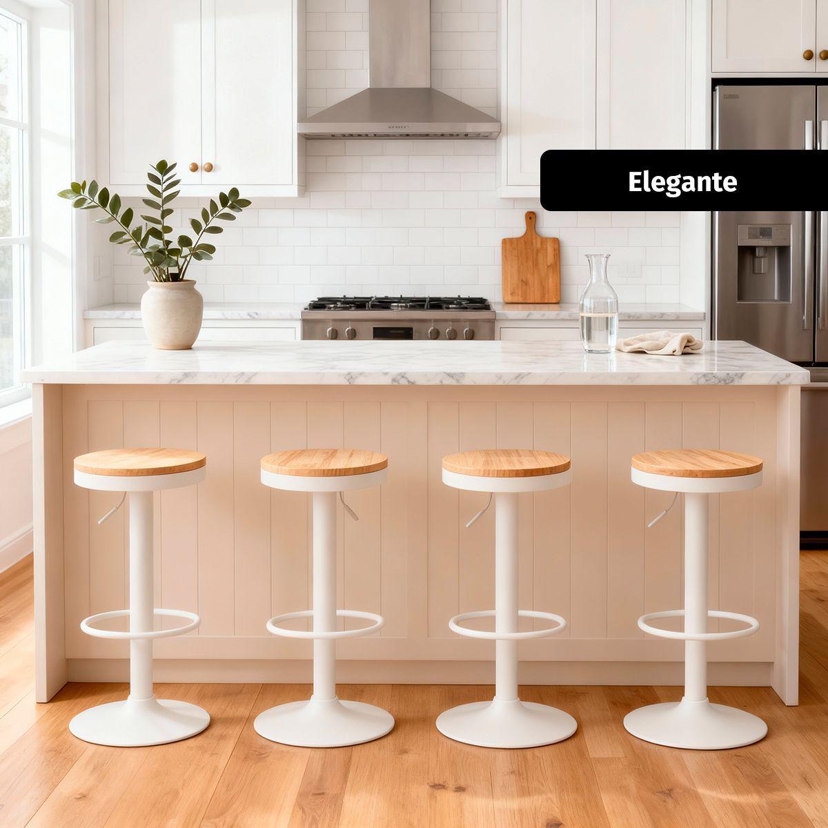 Pack 2 Taburetes Aron Regulable Pisos Bar Asiento De Madera Blancos-4