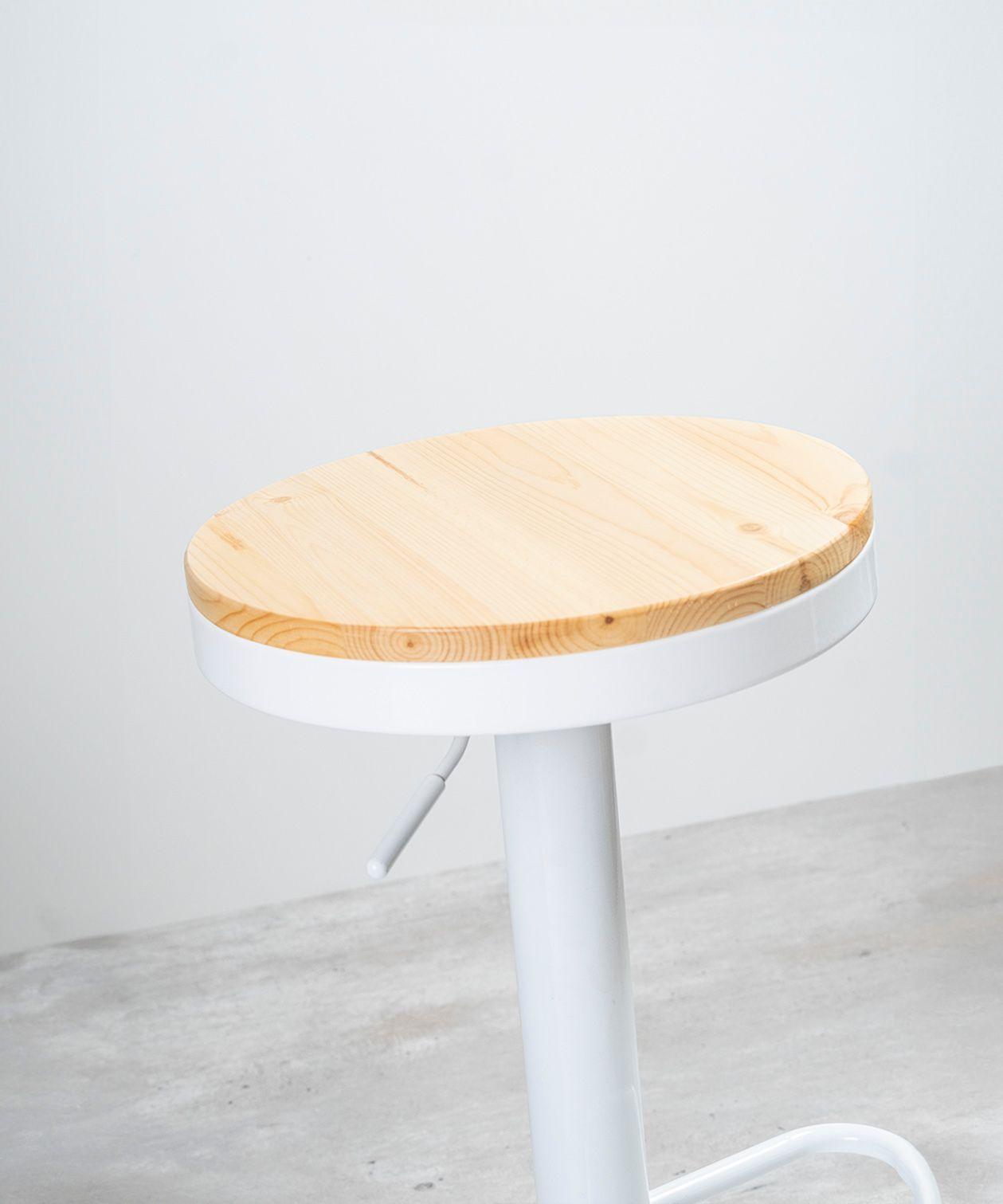 Pack 2 Taburetes Aron Regulable Pisos Bar Asiento De Madera Blancos-6