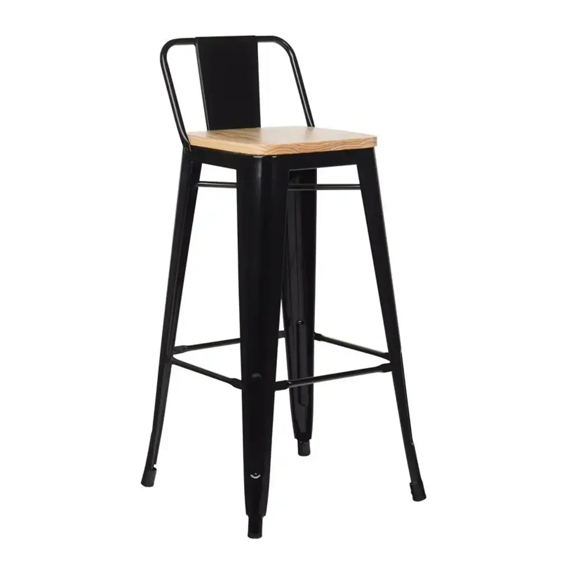 Pack 4 Taburetes Tolix Negros De Madera 66cm Con Respaldo Venhouse-2