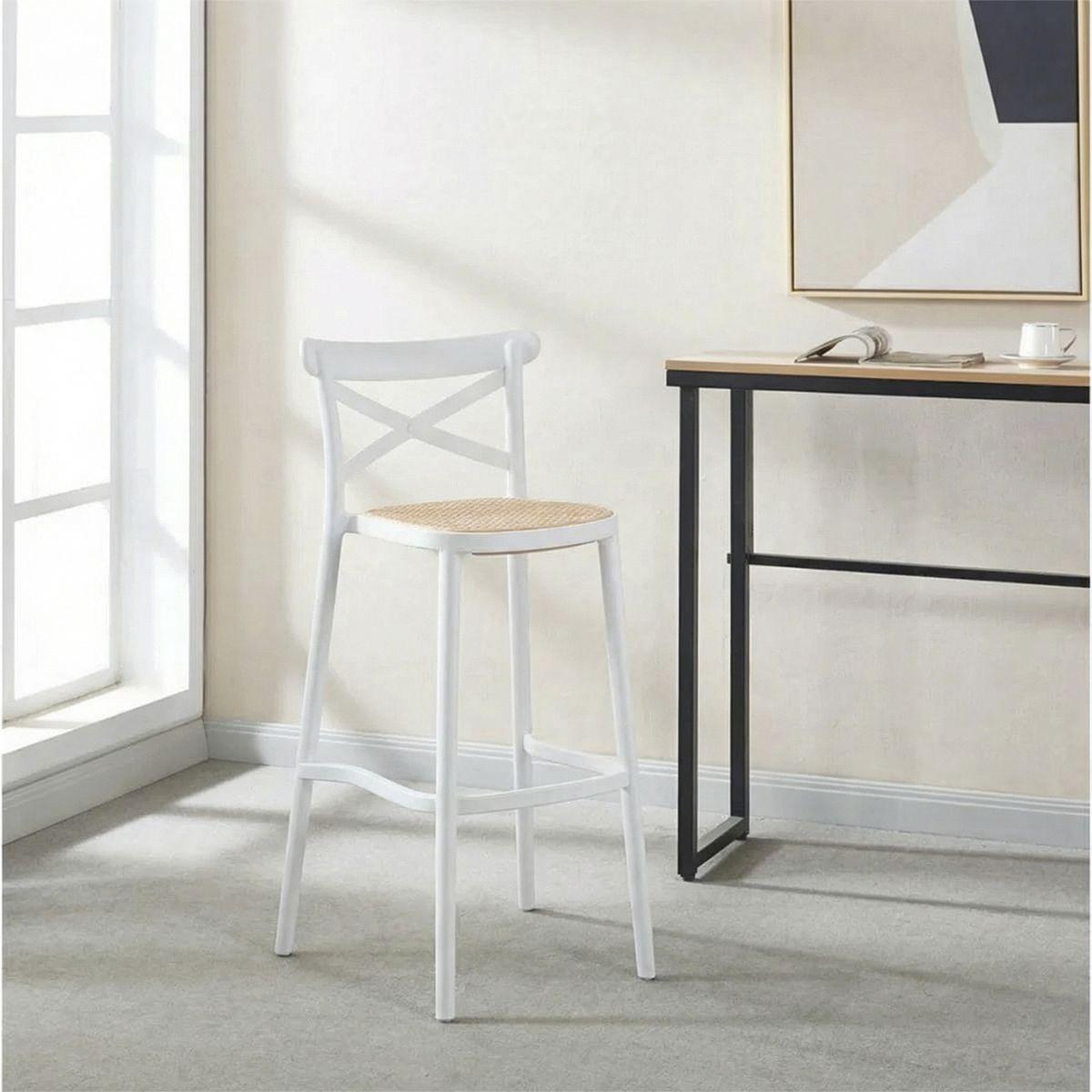 Pack 2  Taburete Crossback Danubio 66cm Piso Bar O Terraza Apilable Blancos-5