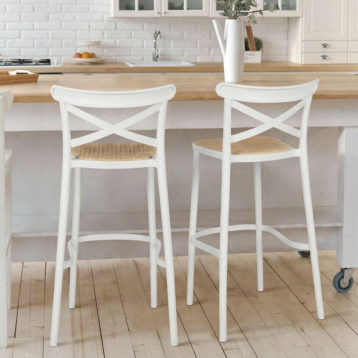 Pack 2  Taburete Crossback Danubio 66cm Piso Bar O Terraza Apilable Blancos-6