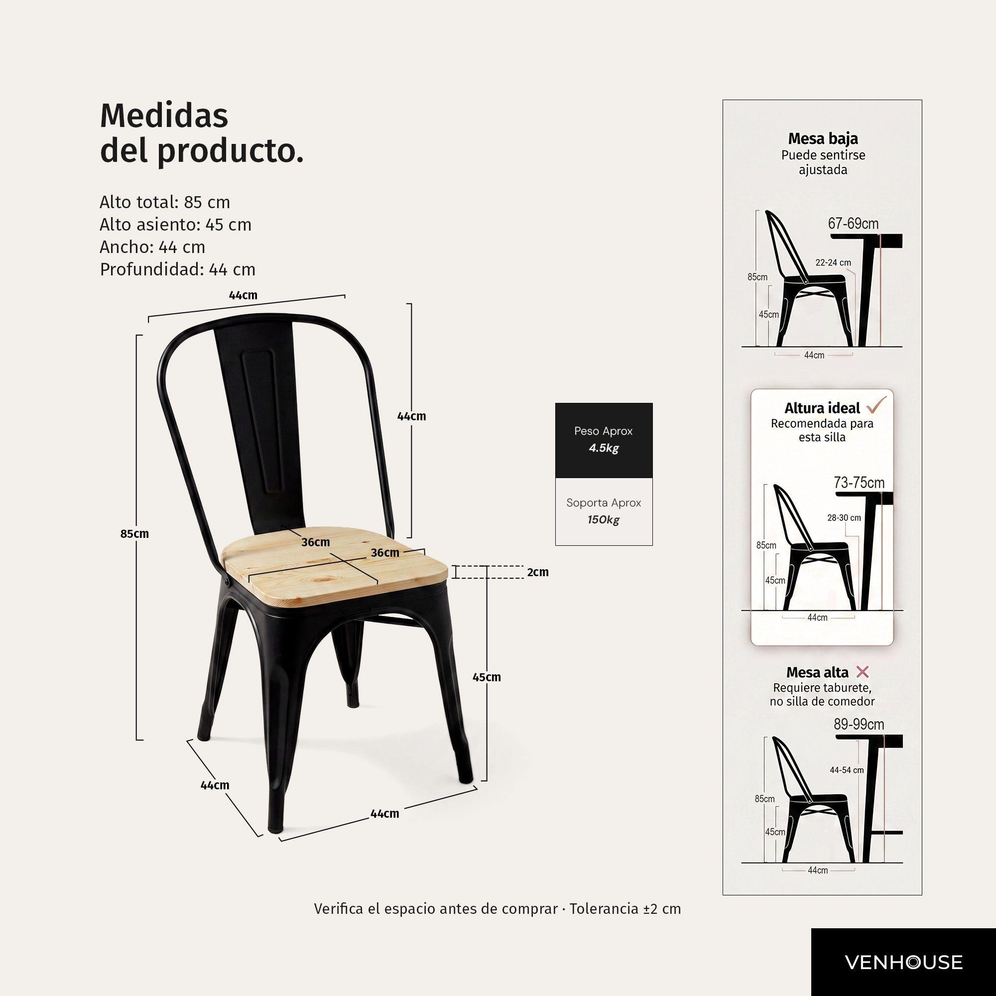 Pack 2 Sillas Comedor Terraza Exterior Tolix Metal Madera Natural Apilables Industrial Negras-3
