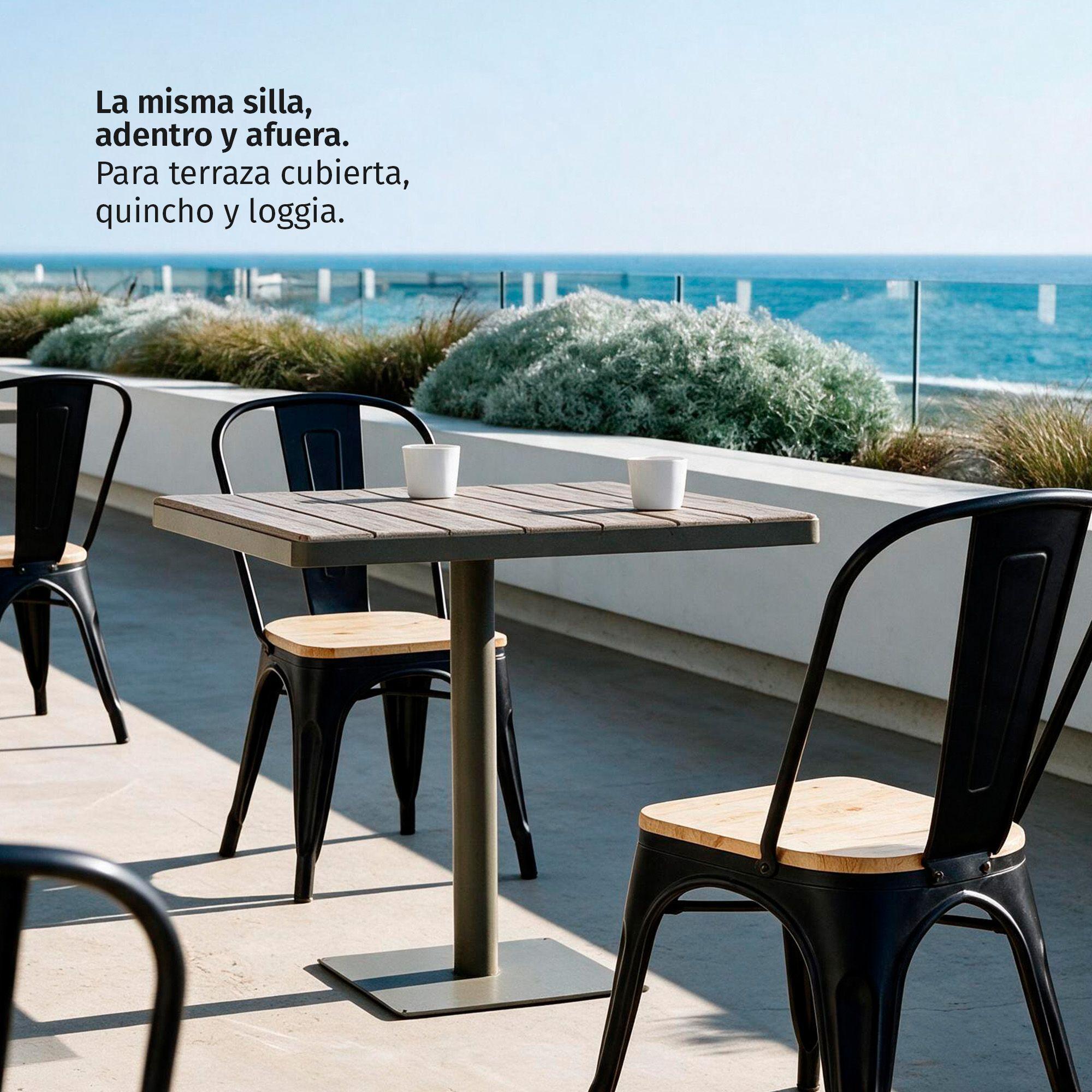 Pack 2 Sillas Comedor Terraza Exterior Tolix Metal Madera Natural Apilables Industrial Negras-4