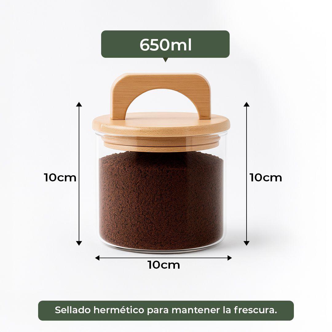 Frasco Contenedor Hermético Vidrio Tapa Asa Bambú 650ml-3