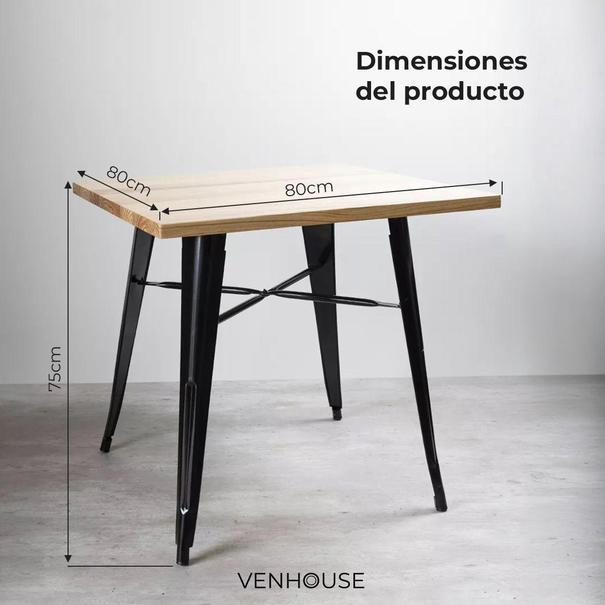 Juego De Comedor Tolix 4 Sillas Cuadrado 80cm Venhoouse Madera Natural-2