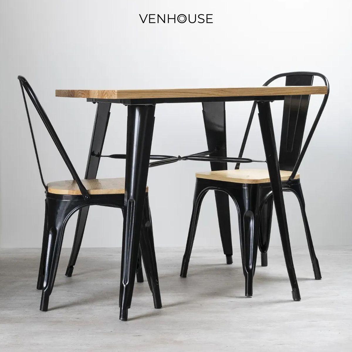 Juego De Comedor Tolix 4 Sillas Cuadrado 80cm Venhoouse Madera Natural-7