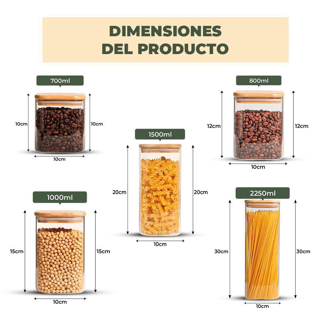 Set 4 Contenedores Herméticos Blancos Vidrio Cocina Despensa Bambú-2