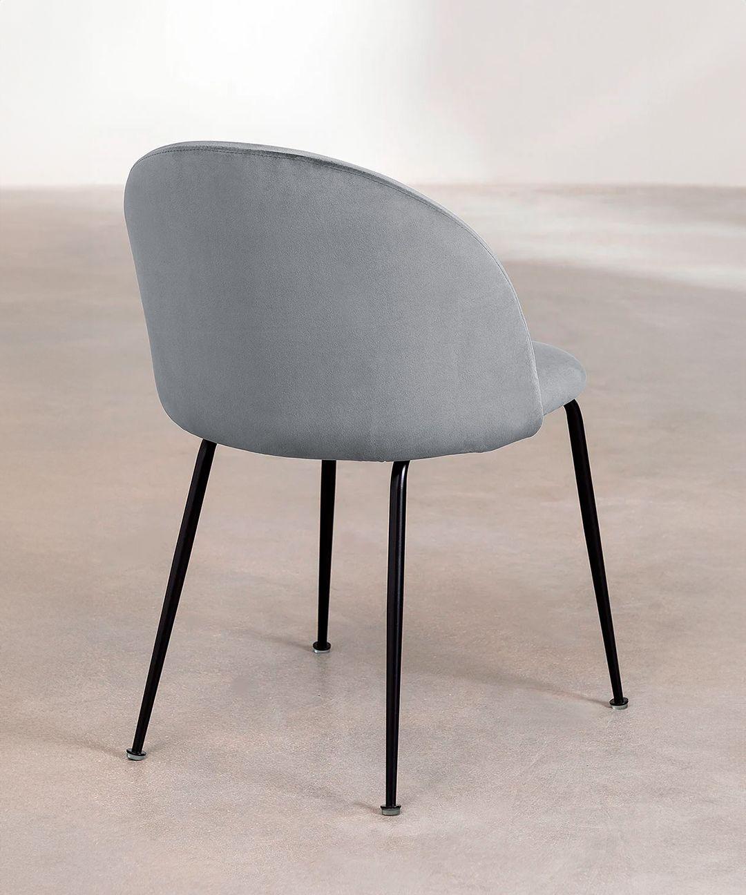 Silla De Comedor Sora Tapiz Velvet Gris patas negras-1
