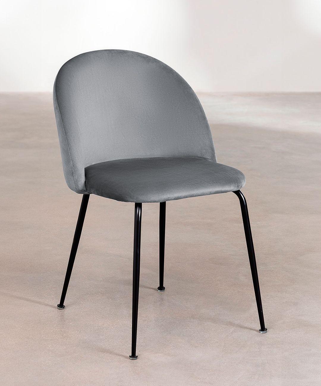 Silla De Comedor Sora Tapiz Velvet Gris patas negras-3