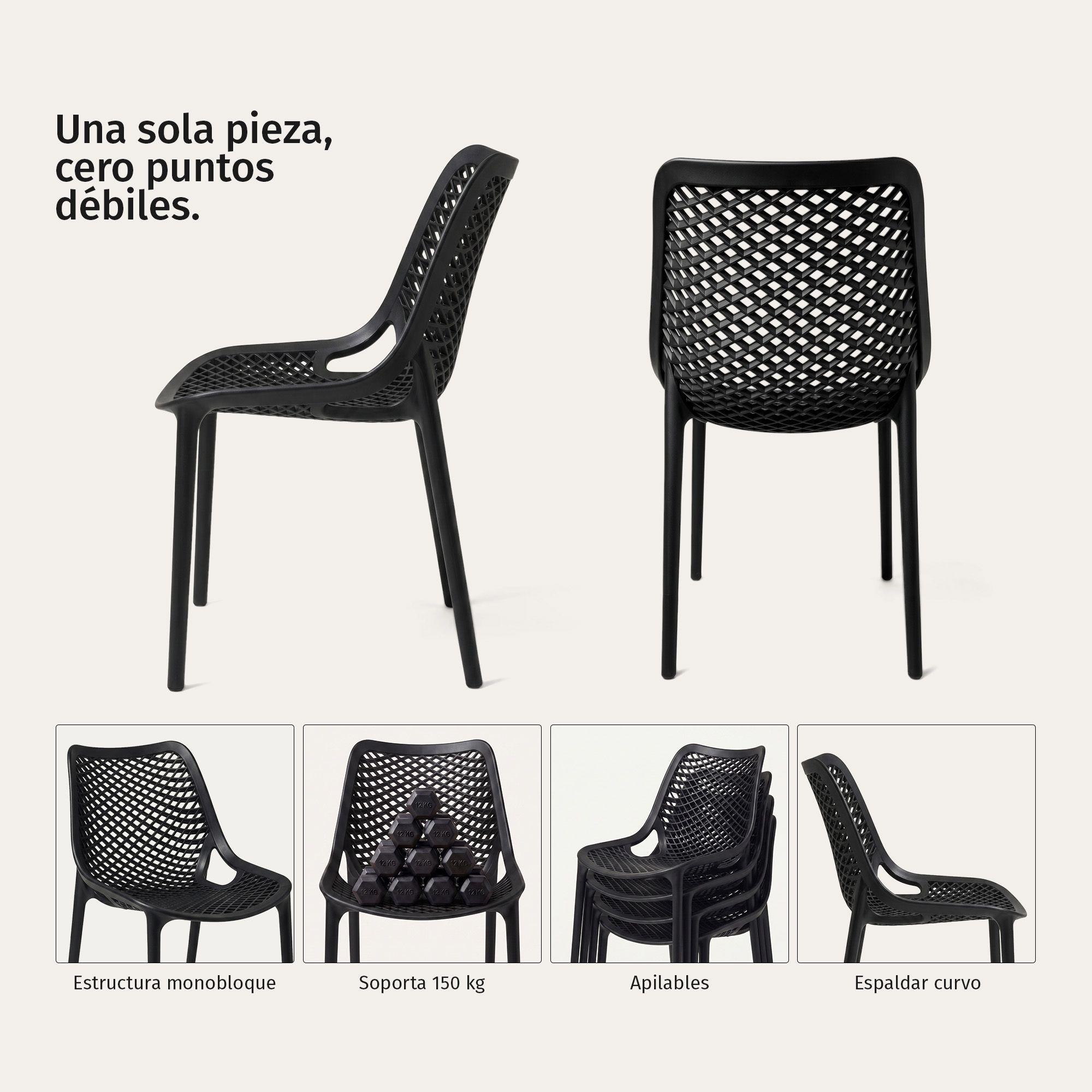 Silla Comedor Terraza Exterior Apilable Moderna Café Restaurante Berlin Negra-2
