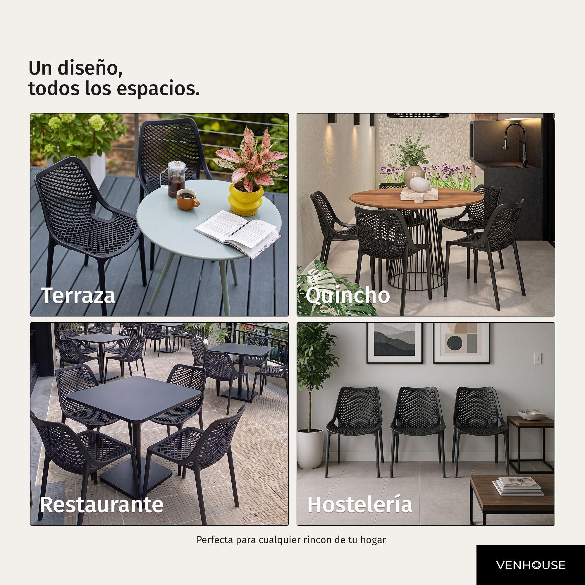 Silla Comedor Terraza Exterior Apilable Moderna Café Restaurante Berlin Negra-6