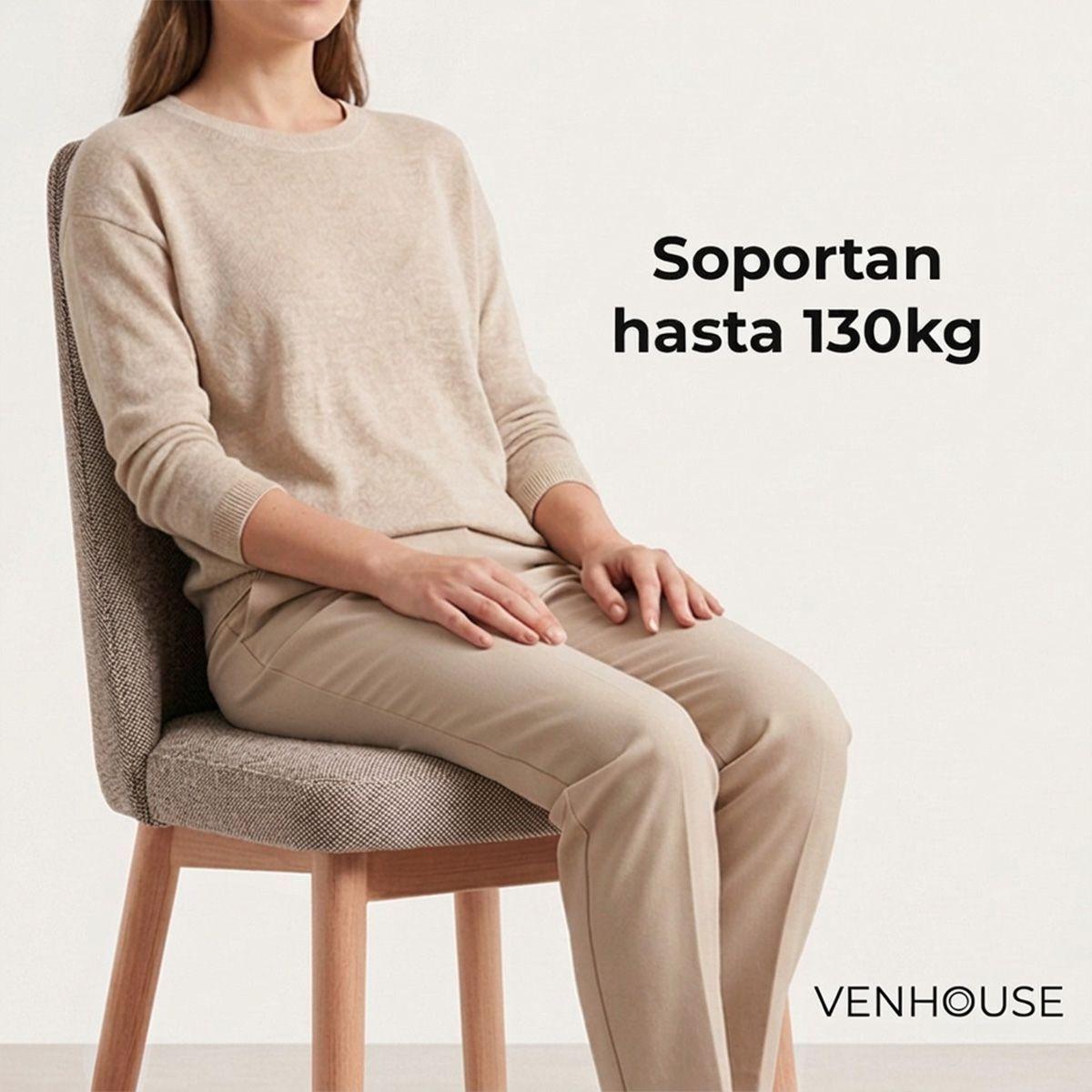 Pack 4 Sillas Comedor Lena Madera Asiento Acolchado Poliéster Marrón-2