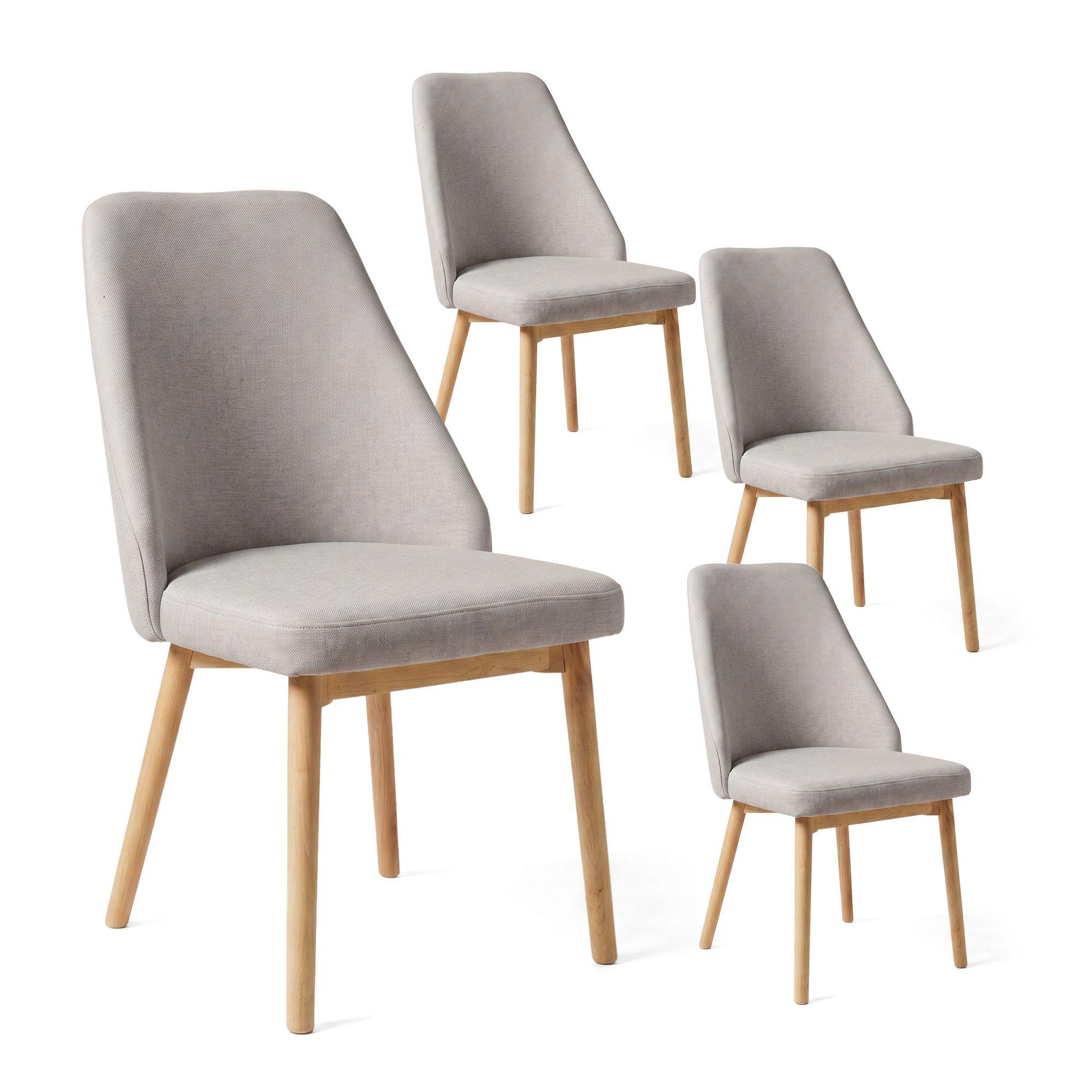 Pack 4 Sillas Comedor Lena Madera Asiento Acolchado Poliéster Greige-0
