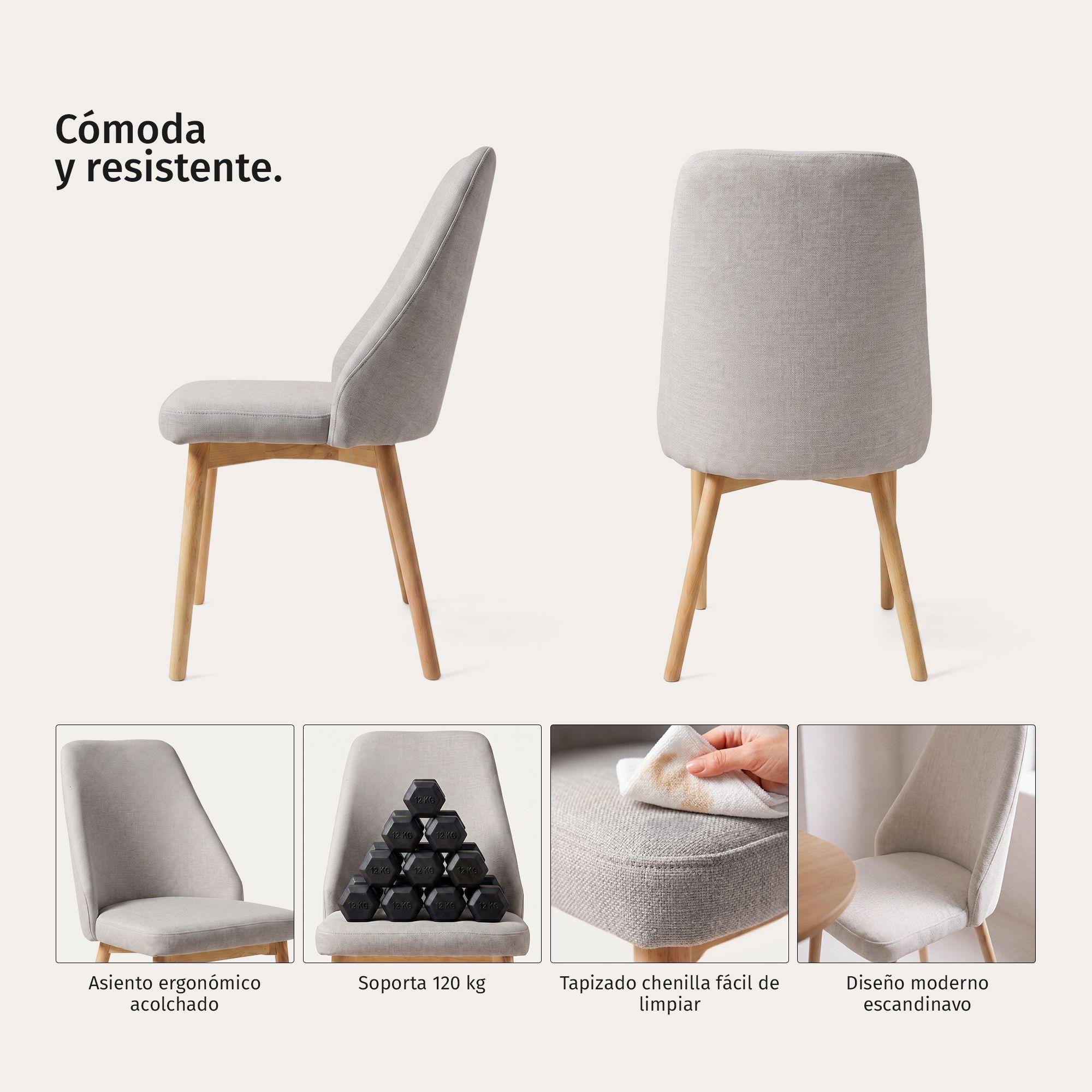 Pack 4 Sillas Comedor Lena Madera Asiento Acolchado Poliéster Greige-2