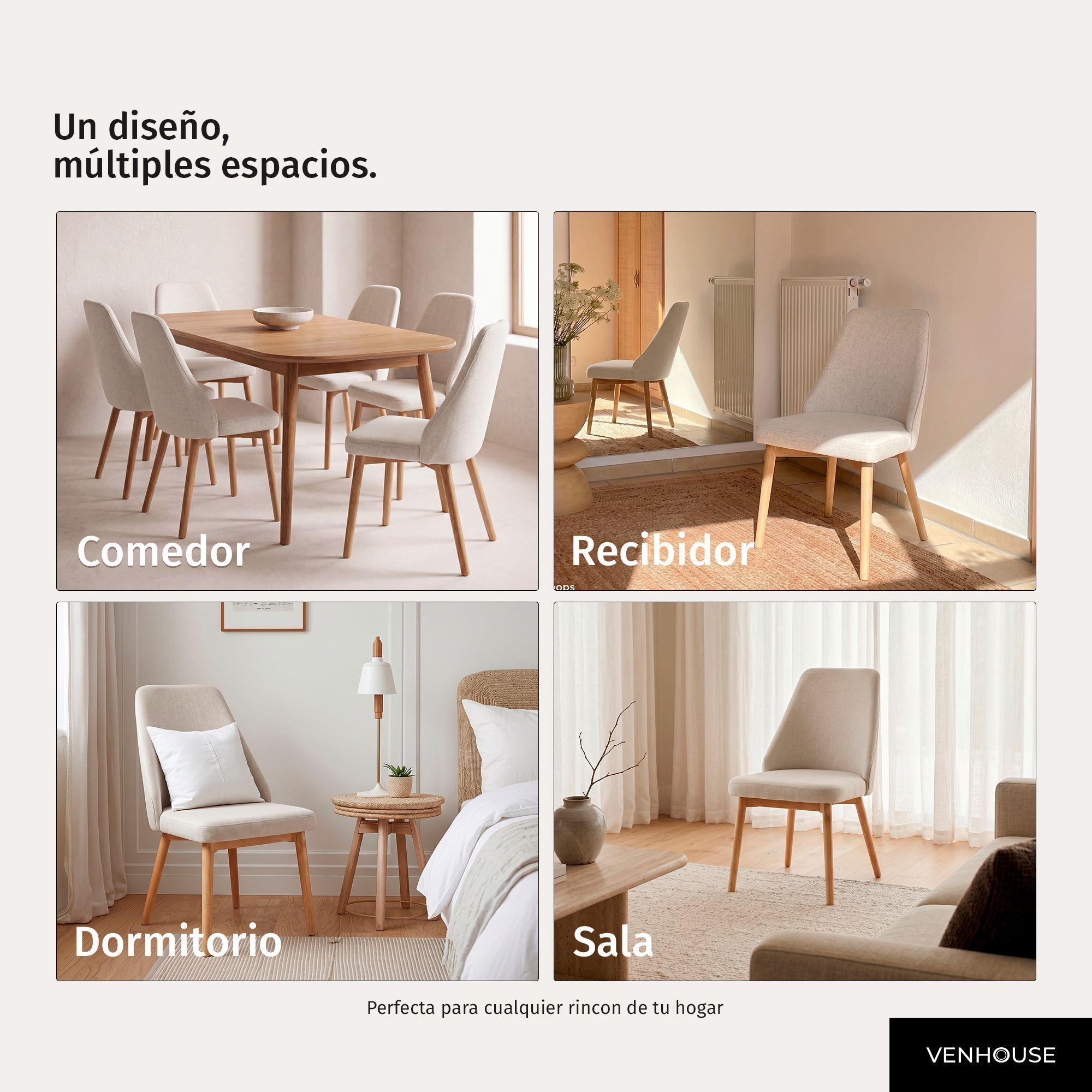 Pack 4 Sillas Comedor Lena Madera Asiento Acolchado Poliéster Greige-5