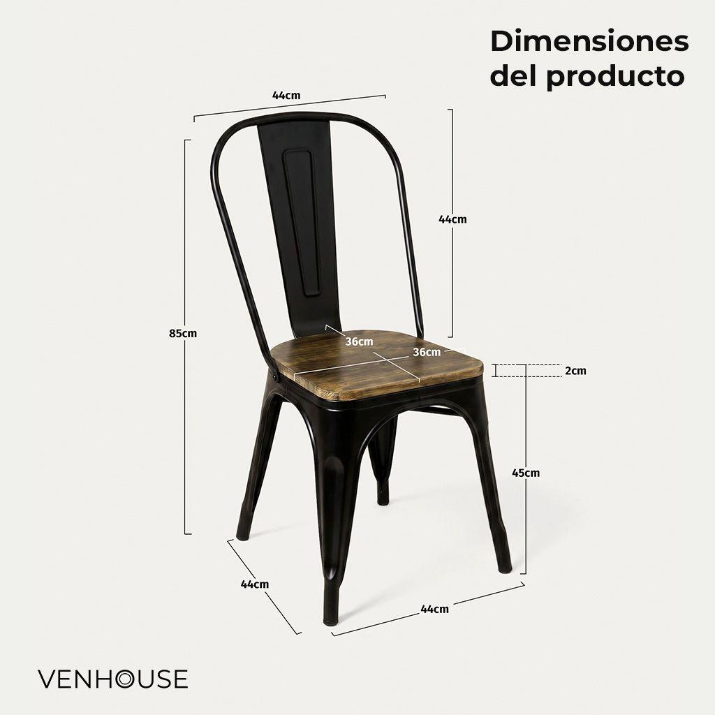 Pack 2 Sillas Tolix Negras De Metal Con Asiento De Madera Oscura Para Comedor -3