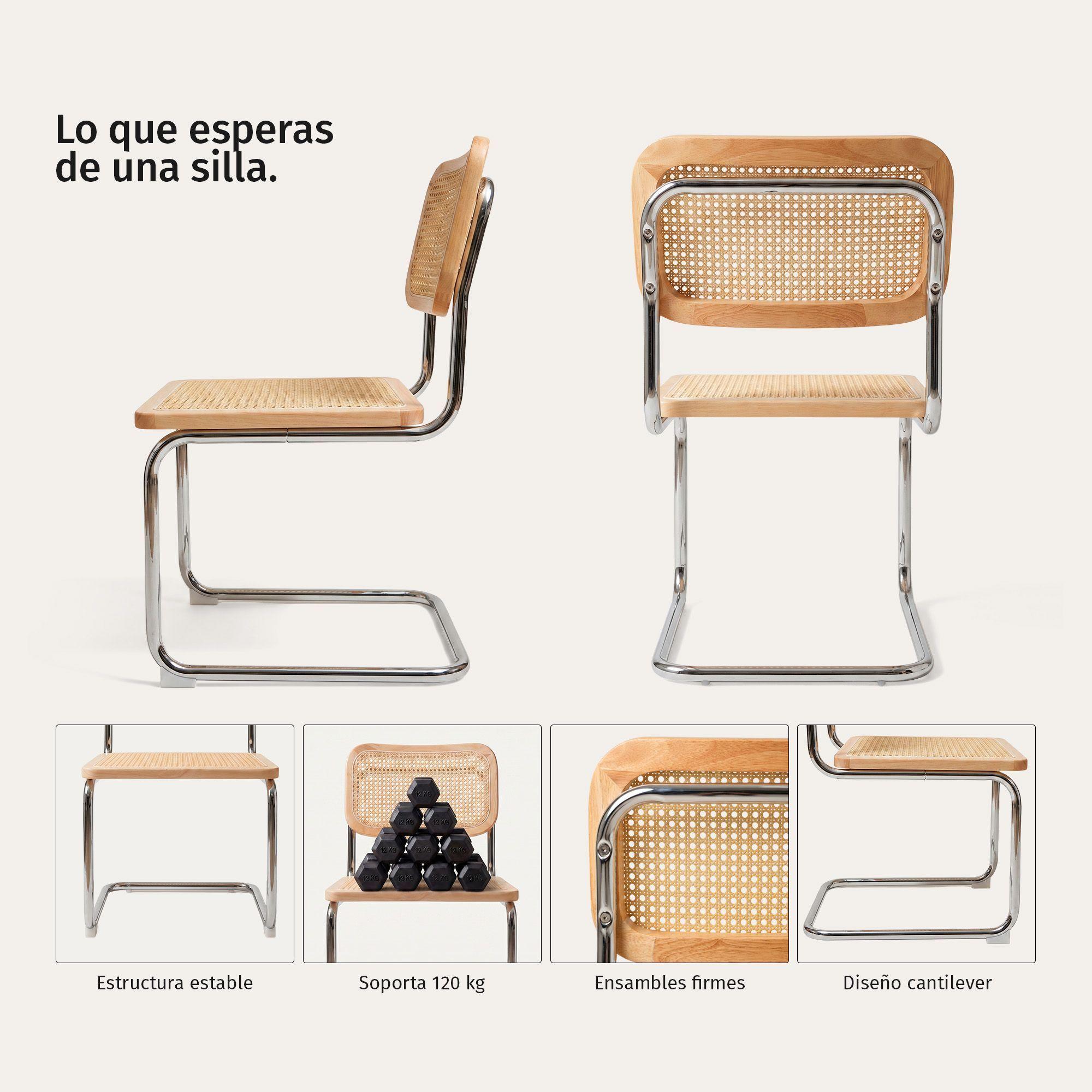 Silla Para Comedor Cocina Ratán Madera Moderna Respaldo Breuer Natural-2