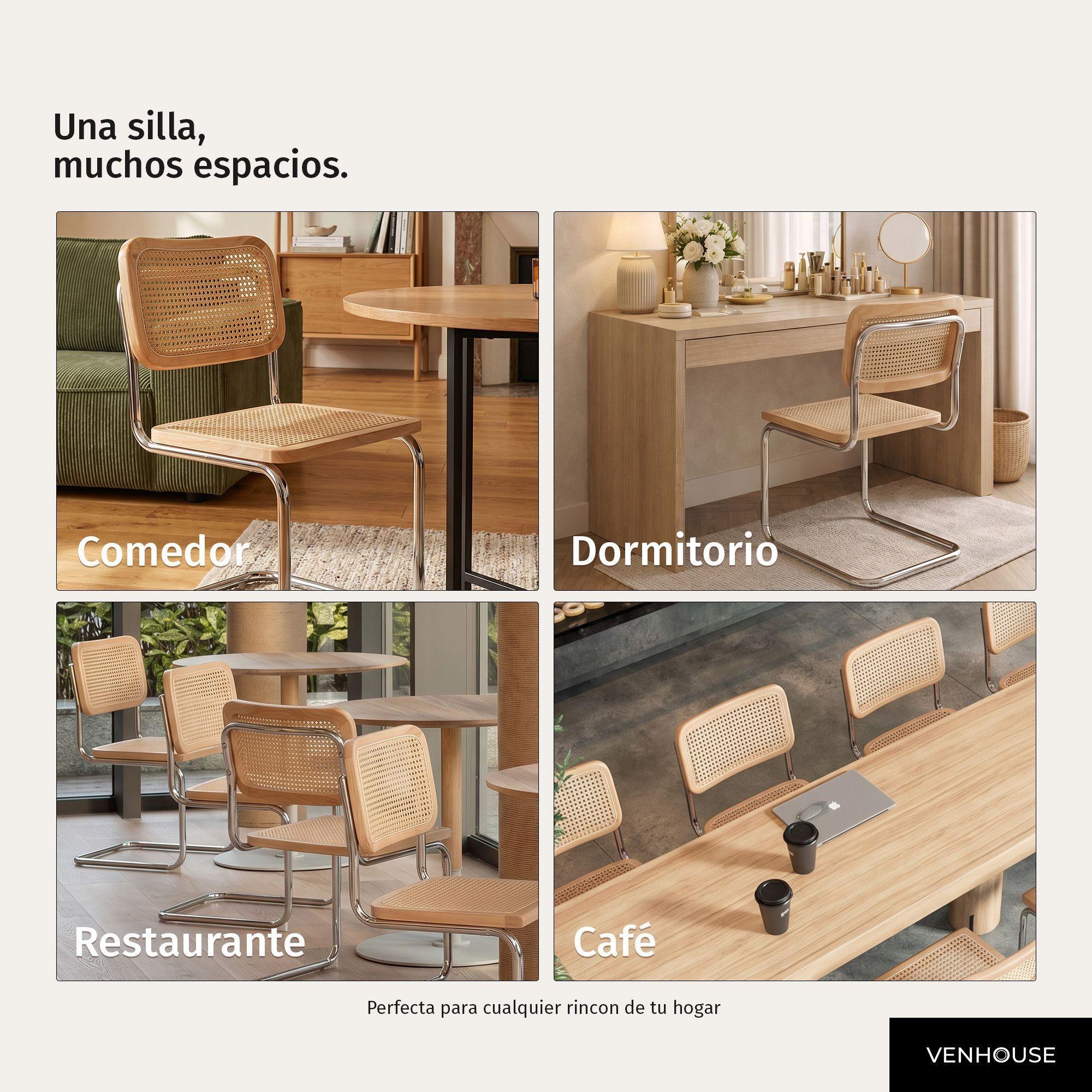 Silla Para Comedor Cocina Ratán Madera Moderna Respaldo Breuer Natural-5