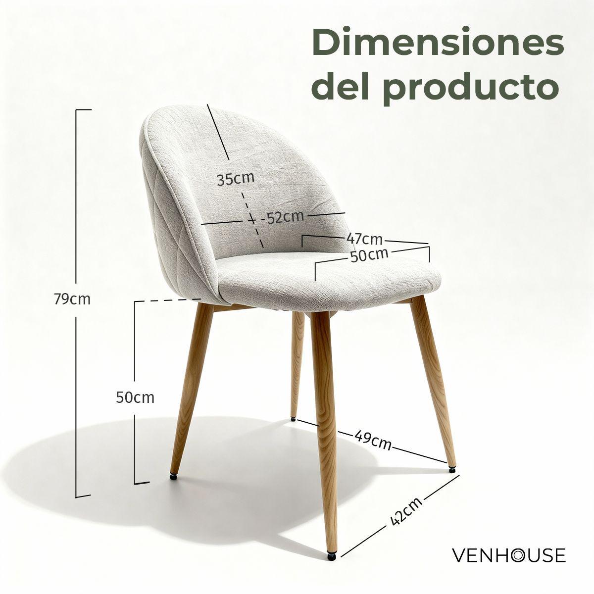 Pack 2 Sillas Comedor Moderna Acolchada Metal Sora Venhoouse Lino Gris-3