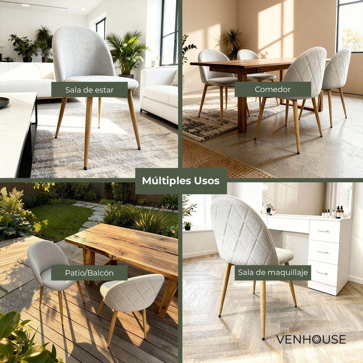 Pack 2 Sillas Comedor Moderna Acolchada Metal Sora Venhoouse Lino Gris-4