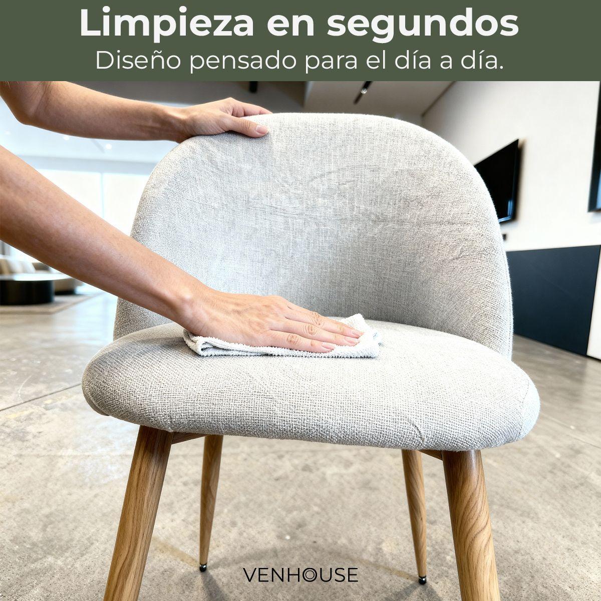 Pack 2 Sillas Comedor Moderna Acolchada Metal Sora Venhoouse Lino Gris-5