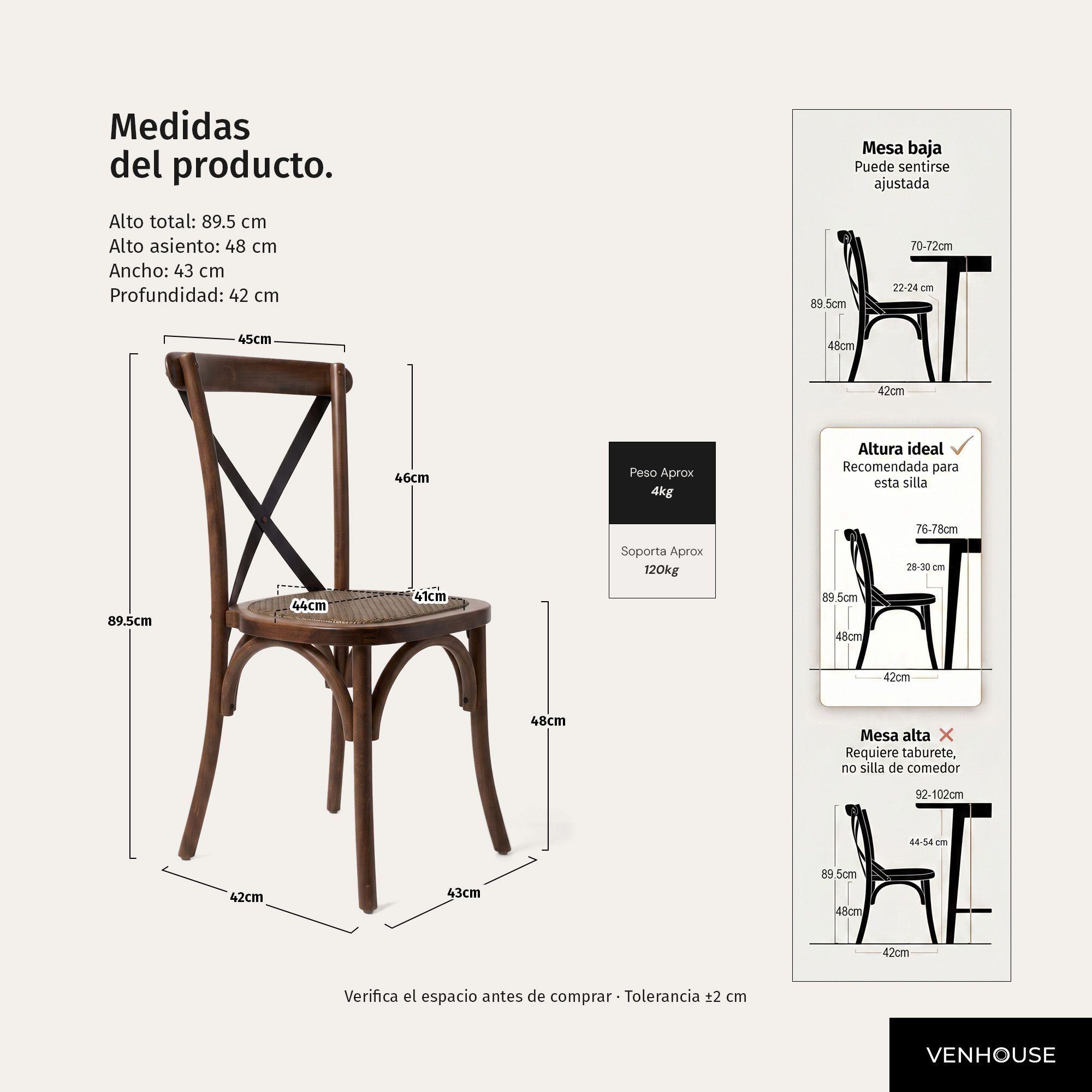 Pack 2 Sillas Comedor Bistr Madera Rat n Apilables Crossback Nogal-3